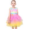 Sunny Fashion Girls Dress Unicorn Rainbow Tulle Unicorn Headband Party Size 4-10(Rainbow Set Bag)