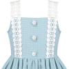 Sunny Fashion Girls Dress White Black Plaid 1950s Vintage Strap Sleeveless Casual(Blue)