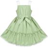 Sunny Fashion Girls Dress White Black Plaid 1950s Vintage Strap Sleeveless Casual(Green)