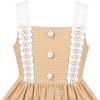 Sunny Fashion Girls Dress White Black Plaid 1950s Vintage Strap Sleeveless Casual(Yellow)