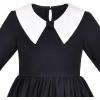 Sunny Fashion Girls Dress White Collar Long Sleeve Daily Cozy Cotton Casual Dress Size 5-10(Black)