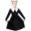 Sunny Fashion Girls Dress White Collar Long Sleeve Daily Cozy Cotton Casual Dress Size 5-10(Black)