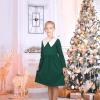 Sunny Fashion Girls Dress White Collar Long Sleeve Daily Cozy Cotton Casual Dress Size 5-10(Christmas Green)