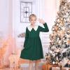 Sunny Fashion Girls Dress White Collar Long Sleeve Daily Cozy Cotton Casual Dress Size 5-10(Christmas Green)