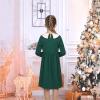 Sunny Fashion Girls Dress White Collar Long Sleeve Daily Cozy Cotton Casual Dress Size 5-10(Christmas Green)