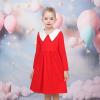 Sunny Fashion Girls Dress White Collar Long Sleeve Daily Cozy Cotton Casual Dress Size 5-10(Christmas Red)