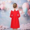 Sunny Fashion Girls Dress White Collar Long Sleeve Daily Cozy Cotton Casual Dress Size 5-10(Christmas Red)