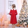 Sunny Fashion Girls Dress White Collar Long Sleeve Daily Cozy Cotton Casual Dress Size 5-10(Dark Red)