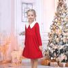 Sunny Fashion Girls Dress White Collar Long Sleeve Daily Cozy Cotton Casual Dress Size 5-10(Dark Red)