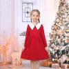 Sunny Fashion Girls Dress White Collar Long Sleeve Daily Cozy Cotton Casual Dress Size 5-10(Dark Red)