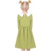 Sunny Fashion Girls Dress White Collar Long Sleeve Daily Cozy Cotton Casual Dress Size 5-10(Green)