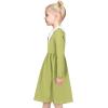 Sunny Fashion Girls Dress White Collar Long Sleeve Daily Cozy Cotton Casual Dress Size 5-10(Green)