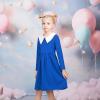 Sunny Fashion Girls Dress White Collar Long Sleeve Daily Cozy Cotton Casual Dress Size 5-10(Navy Blue)