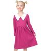 Sunny Fashion Girls Dress White Collar Long Sleeve Daily Cozy Cotton Casual Dress Size 5-10(Pink White Collar)