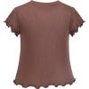 Sunny Fashion Girls T-Shirt Crop Top Brown Lettuce Trim Ribbed Knit Button Casual(Brown)