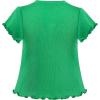 Sunny Fashion Girls T-Shirt Crop Top Brown Lettuce Trim Ribbed Knit Button Casual(Green)