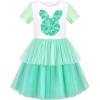 Girls Dress Pink Tutu Unicorn Dancing Tiered Skirt Ballet Birthday Party 3-7(Green Rabbit)