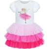 Girls Dress Pink Tutu Unicorn Dancing Tiered Skirt Ballet Birthday Party 3-7(Pink)