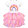 Girls Dress Pink Tutu Unicorn Dancing Tiered Skirt Ballet Birthday Party 3-7(Rainbow Sequin)
