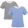 Sunny Fashion 2 Pack Girls T-Shirt Top Tee Solid Striped Basic Cozy Cotton Essential(Blue Black)