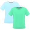 Sunny Fashion 2 Pack Girls T-Shirt Top Tee Solid Striped Basic Cozy Cotton Essential(Green Turquoise)