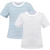Sunny Fashion 2 Pack Girls T-Shirt Top Tee Solid Striped Basic Cozy Cotton Essential(Grey Blue)