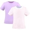 Sunny Fashion 2 Pack Girls T-Shirt Top Tee Solid Striped Basic Cozy Cotton Essential(Pink Purple)