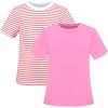 Sunny Fashion 2 Pack Girls T-Shirt Top Tee Solid Striped Basic Cozy Cotton Essential(Pink Red)
