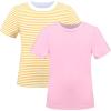Sunny Fashion 2 Pack Girls T-Shirt Top Tee Solid Striped Basic Cozy Cotton Essential(Pink Yellow)