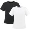 Sunny Fashion 2 Pack Girls T-Shirt Top Tee Solid Striped Basic Cozy Cotton Essential(White Black)