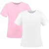 Sunny Fashion 2 Pack Girls T-Shirt Top Tee Solid Striped Basic Cozy Cotton Essential(White Pink)