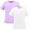 Sunny Fashion 2 Pack Girls T-Shirt Top Tee Solid Striped Basic Cozy Cotton Essential(White Purple)