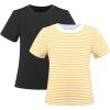 Sunny Fashion 2 Pack Girls T-Shirt Top Tee Solid Striped Basic Cozy Cotton Essential(Yellow Black)