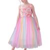 Sunny Fashion Flower Girl Dress Ivory Sequin Bridesmaid Wedding Party Size 6-12(Pink Rainbow)