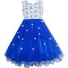 Sunny Fashion Flower Girls Dress Lace Pearl Flowers Pageant Wedding Tulle(Blue)