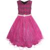 Sunny Fashion Flower Girls Dress Lace Pearl Flowers Pageant Wedding Tulle(Magenta Color)