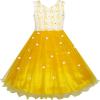 Sunny Fashion Flower Girls Dress Lace Pearl Flowers Pageant Wedding Tulle(Yellow)