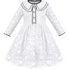 Sunny Fashion Flower Girls Dress Lace Square Party Pageant Wedding Vintage Formal(White Flower Lace)