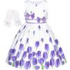 Sunny Fashion Flower Girls Dress White Tea Party Gloves Princess Dress Size 4-12(Purple Tulip Set)