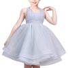 Sunny Fashion Flower Girls Dress White Wedding Pageant Bridesmaid Gown Size 3-10(Blue Ashes)