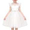 Sunny Fashion Flower Girls Dress White Wedding Pageant Bridesmaid Gown Size 3-10(White Flying Sleeve)