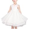 Sunny Fashion Flower Girls Dress White Wedding Pageant Bridesmaid Gown Size 3-10(White Hi-lo)