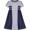Sunny Fashion Girls Casual Dress Cotton Short Sleeve Swan Embroidered Size 2-6(Blue)