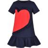 Sunny Fashion Girls Casual Dress Cotton Short Sleeve Swan Embroidered Size 2-6(Blue Heart)