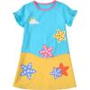 Sunny Fashion Girls Casual Dress Cotton Short Sleeve Swan Embroidered Size 2-6(Blue Star)