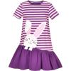 Sunny Fashion Girls Casual Dress Cotton Short Sleeve Swan Embroidered Size 2-6(Purple)