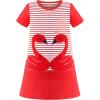 Sunny Fashion Girls Casual Dress Cotton Short Sleeve Swan Embroidered Size 2-6(Red Swan)