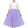 Sunny Fashion Girls Dress 2PC Set White Floral Lace Glitter Tulle Skirt 3/4 Sleeve(Purple)