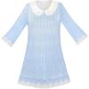 Sunny Fashion Girls Dress 3/4 Sleeve White Collar Lace Blue Dress Size 5-12