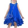 Sunny Fashion Girls Dress A-line Cute Handbag White Princess Size 5-10(Blue)